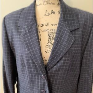 Vintage wool  navy blue boxes striped blazer jacket